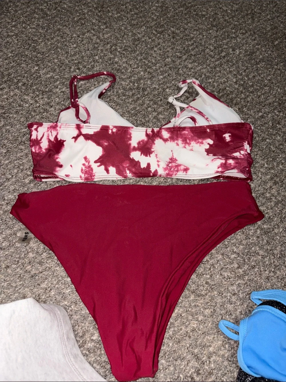 SHEIN Maroon & White Tie-Dye Two-Piece Bikini